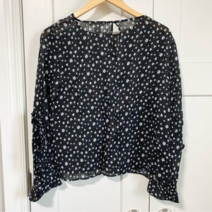 H&m black floral sheer blouse open sleeves size 6